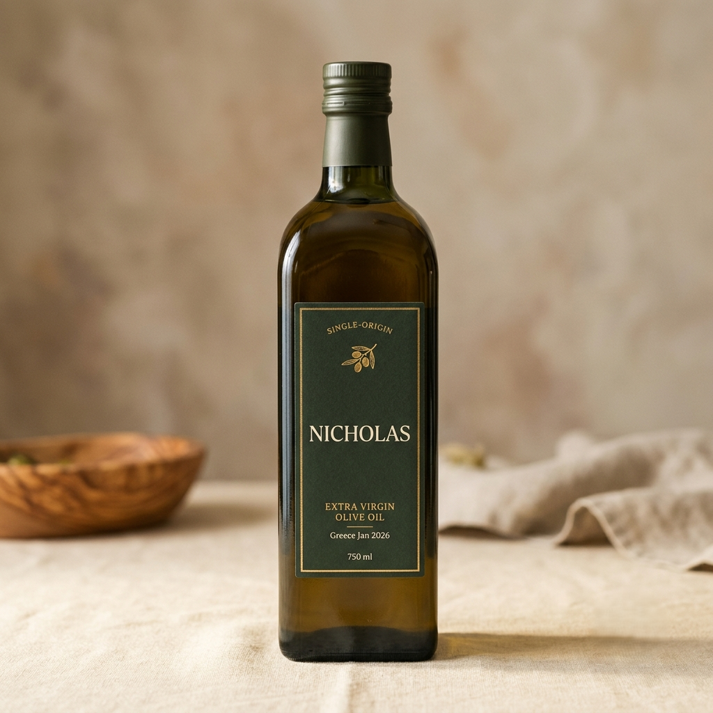 Nicholas 750ml single-origin Greek olive oil bottle